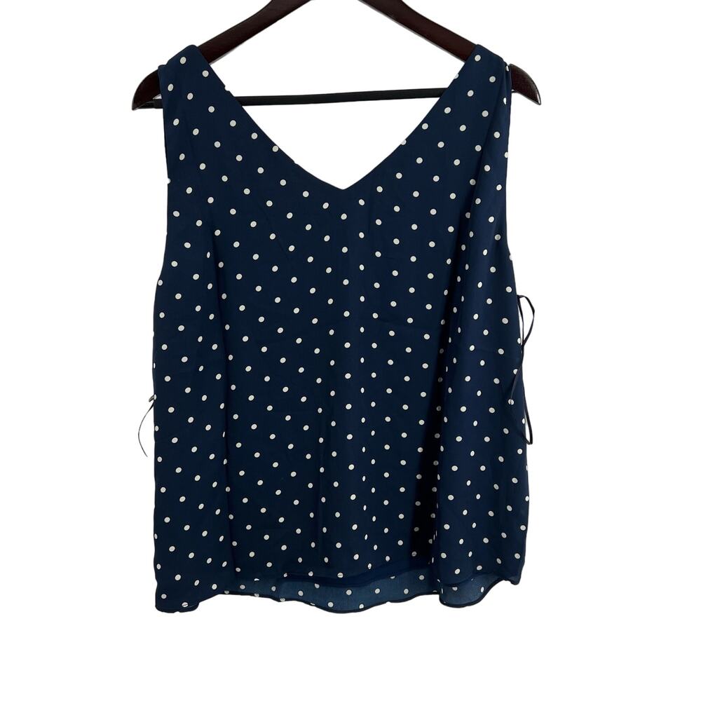 Nine Britton XL Blouse‎ Navy Polka Dot V Neck Sleeveless New